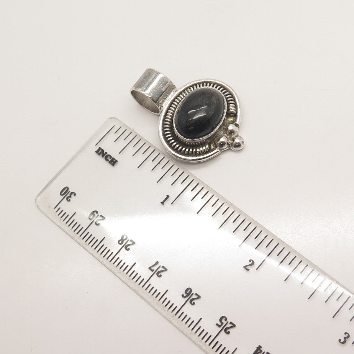 925 Sterling Silver Vintage Real Black Onyx Gem Beaded Slide Pendant