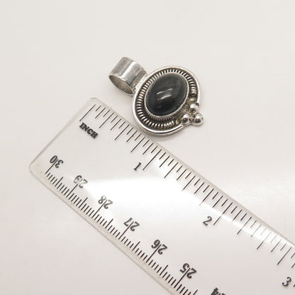 925 Sterling Silver Vintage Real Black Onyx Gem Beaded Slide Pendant