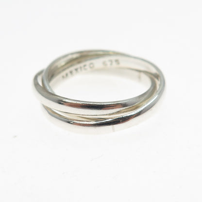 925 Sterling Silver Vintage Mexico Interlocked Trinity Band Ring Size 8