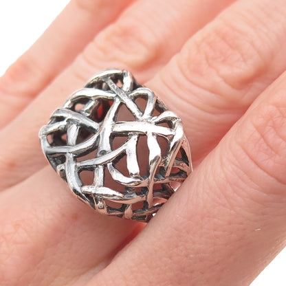 925 Sterling Silver Vintage Modernist Web Oxidized Ring Size 9.25
