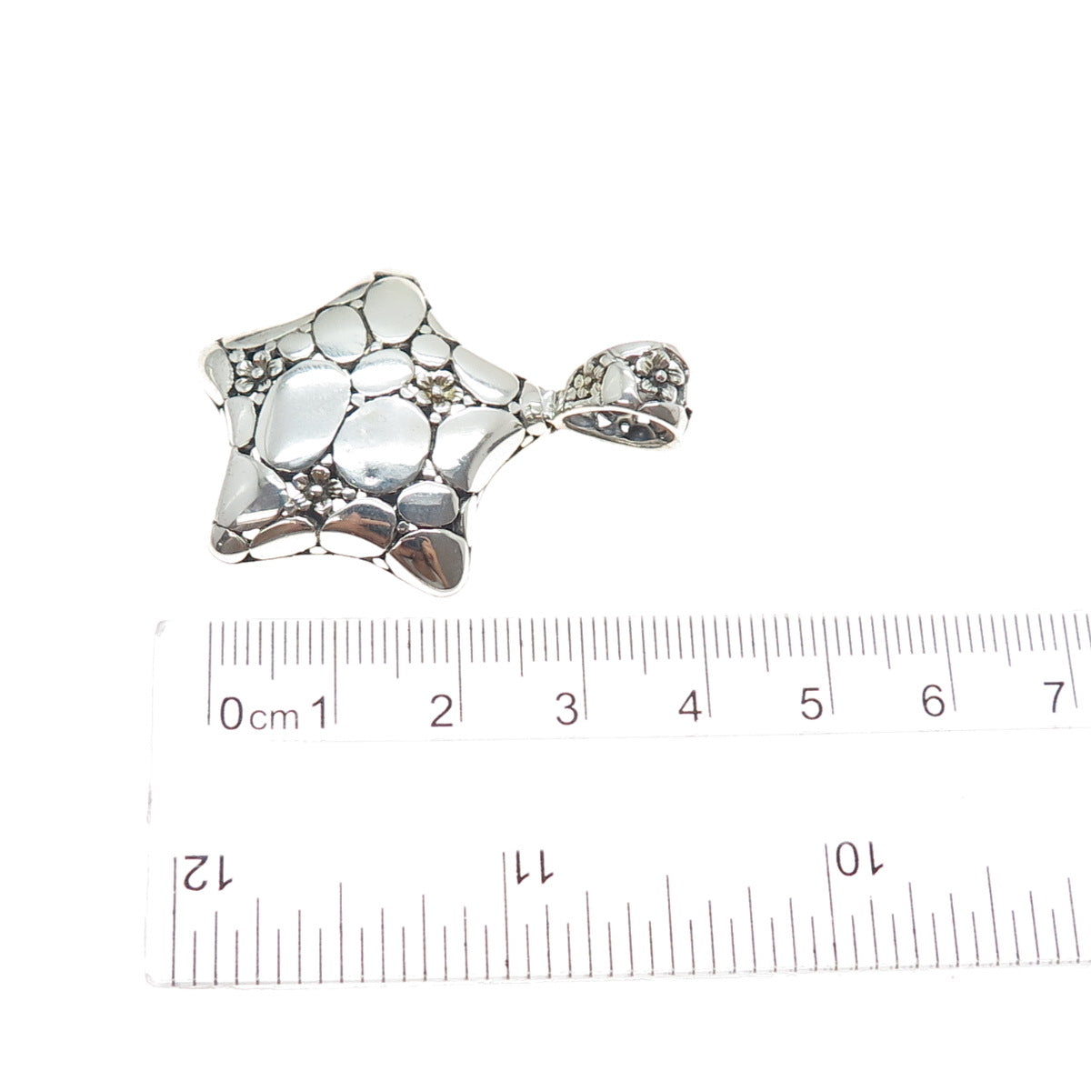925 Sterling Silver Vintage Modernist Flower Kali Star Oxidized Charm Pendant