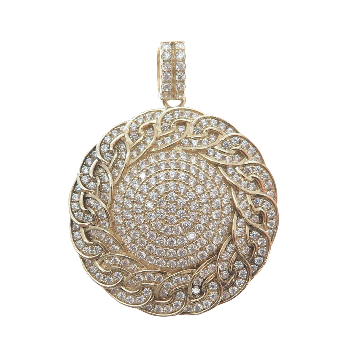 DESIGNS BY YAGI 925 Sterling Gold Plated C Z Curb Chain Round Sparkle Pendant