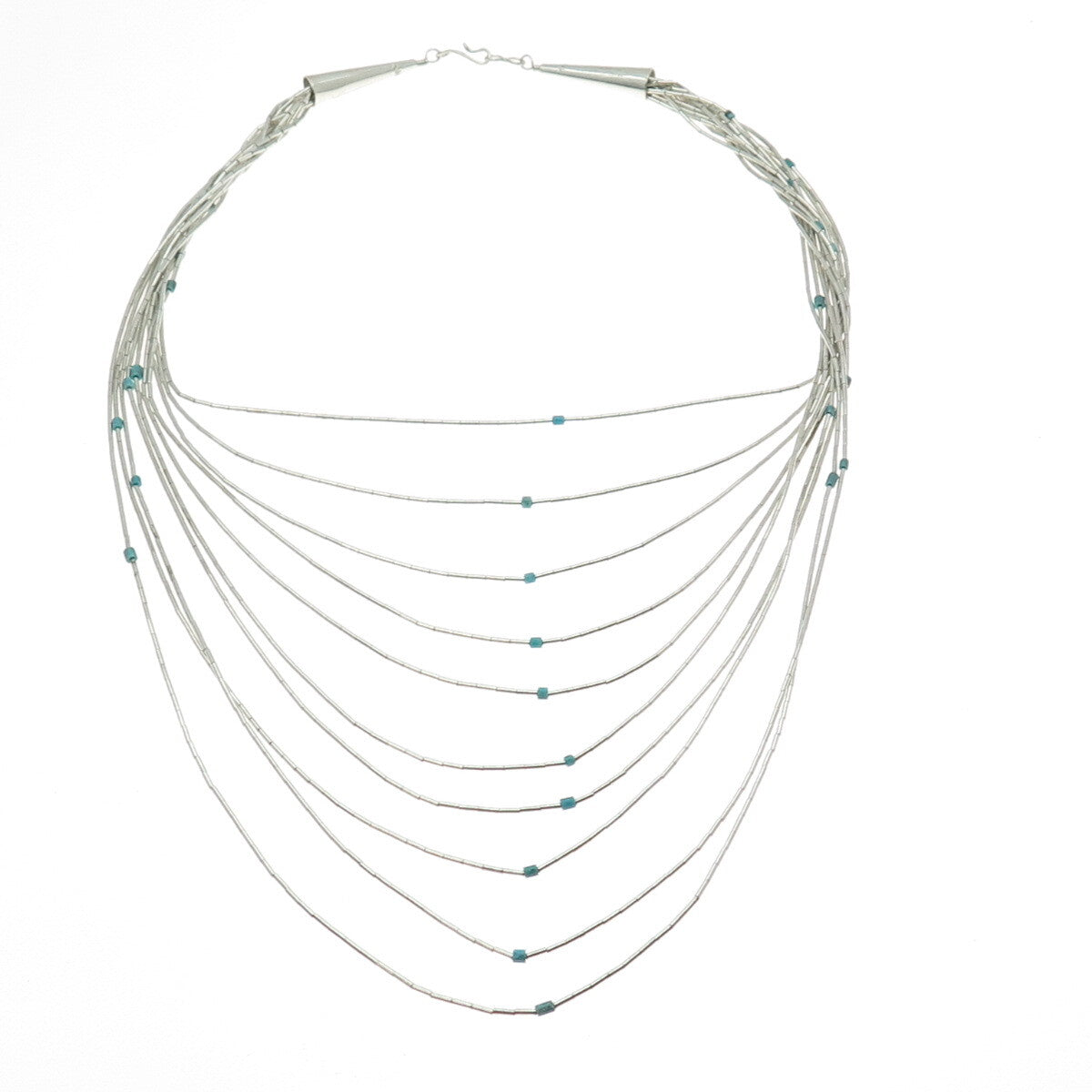 Old Pawn 925 Sterling Vintage Turquoise Multi-Strand Liquid Chain Necklace 16"