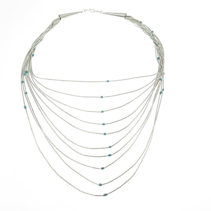 Old Pawn 925 Sterling Vintage Turquoise Multi-Strand Liquid Chain Necklace 16"