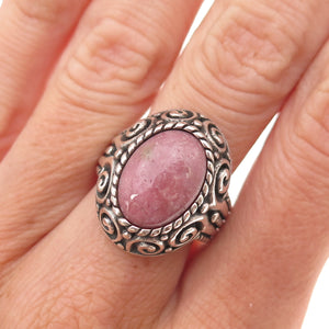 Carolyn Pollack 925 Sterling Silver Vintage Real Rhodonite Spiral Ring Size 7.5