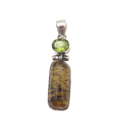 925 Sterling Silver Vintage Real Tourmaline & Peridot Modernist Charm Pendant