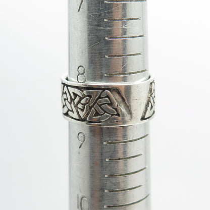 925 Sterling Silver Vintage Celtic Knot Oxidized Band Ring Size 8.75