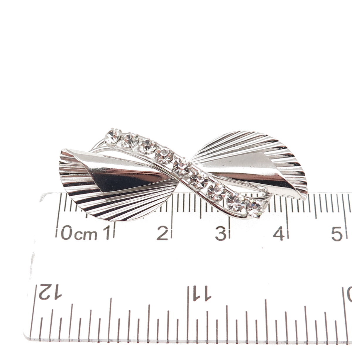 Carl Art 925 Sterling Silver Antique Art Deco Rhinestone Floral Pin Brooch
