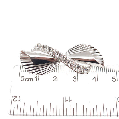 Carl Art 925 Sterling Silver Antique Art Deco Rhinestone Floral Pin Brooch