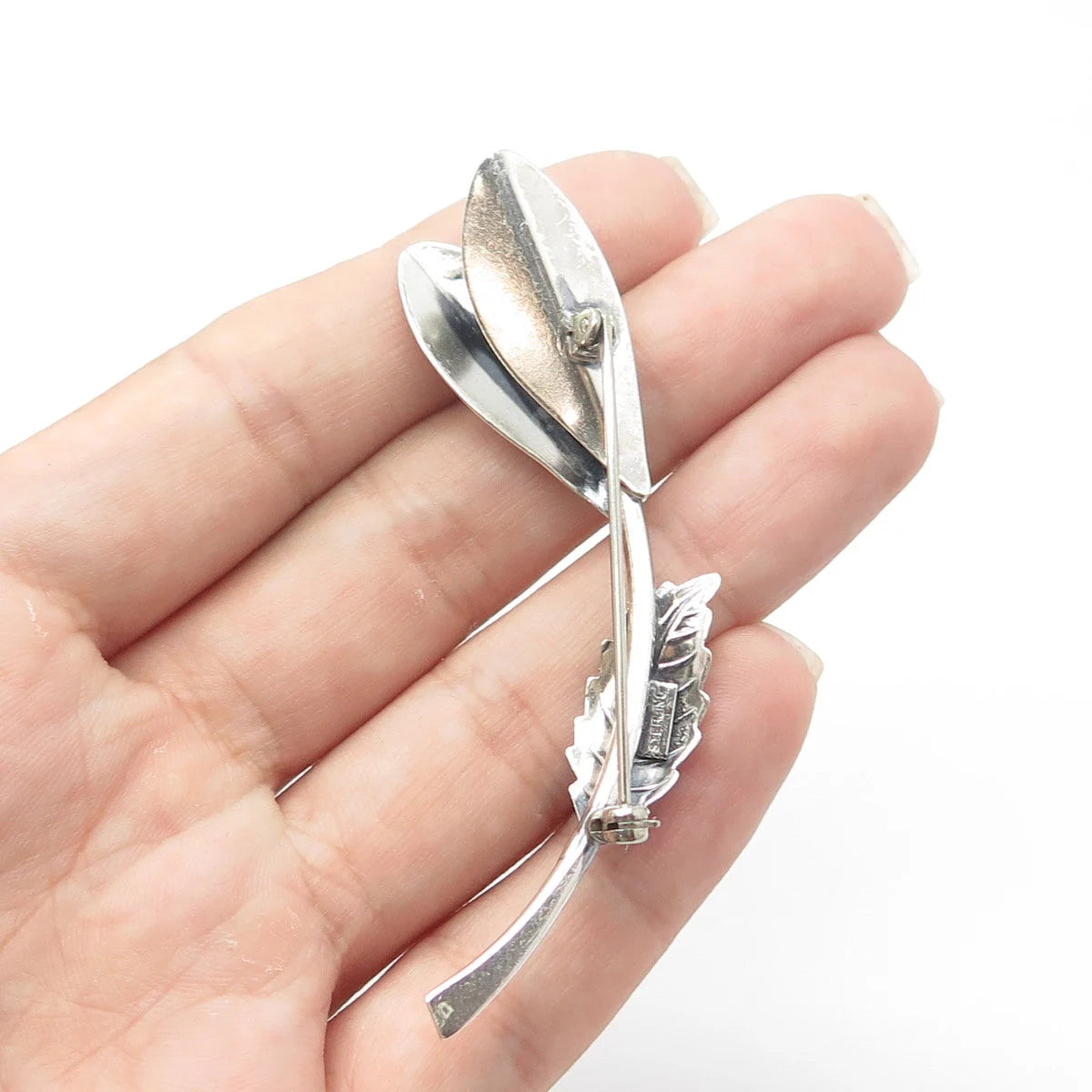 925 Sterling Silver Vintage Floral Leaf Pin Brooch