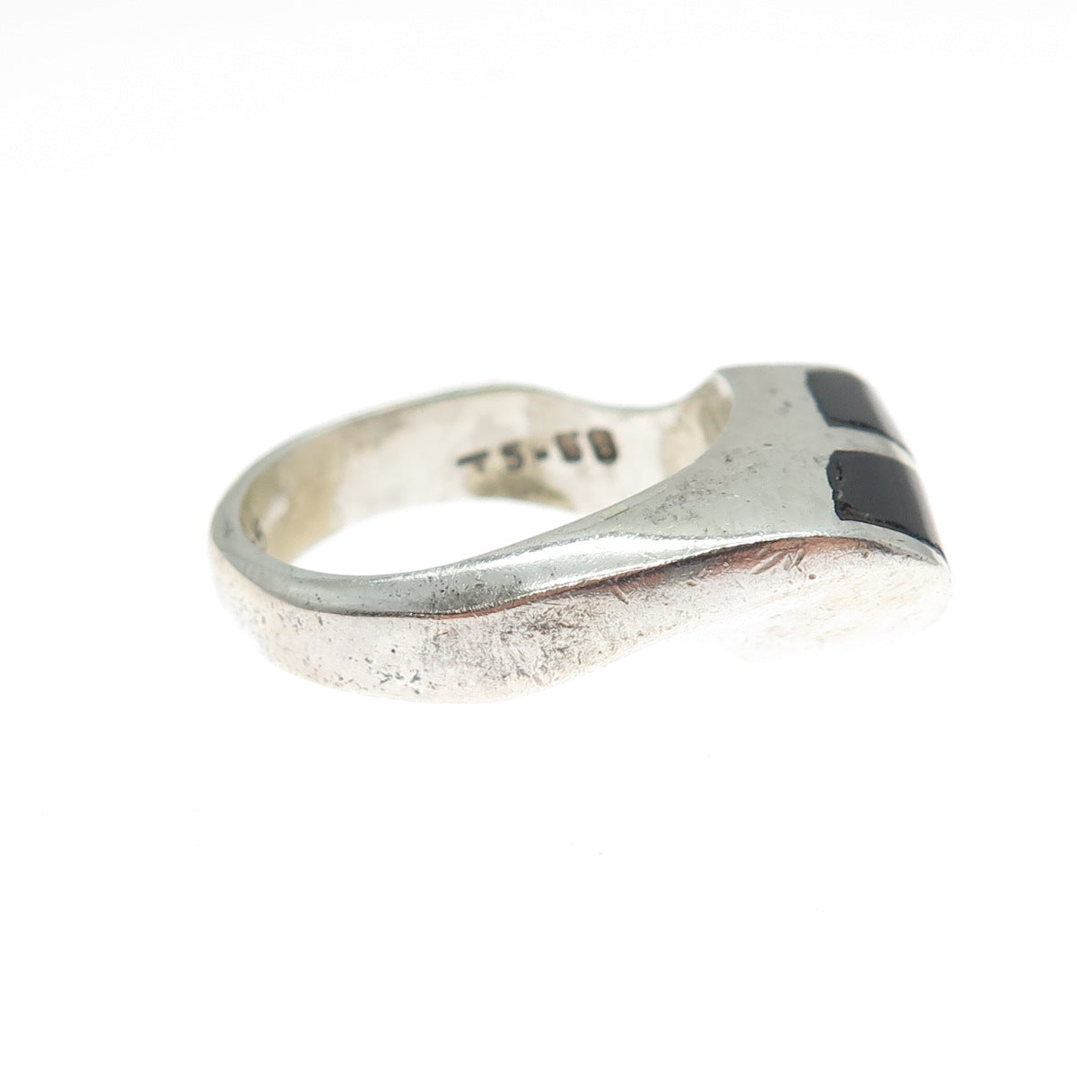 925 Sterling Silver Vintage Mexico Real Black Onyx Modernist Ring Size 6.25