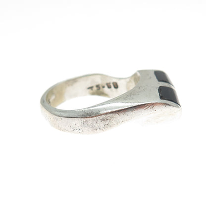 925 Sterling Silver Vintage Mexico Real Black Onyx Modernist Ring Size 6.25