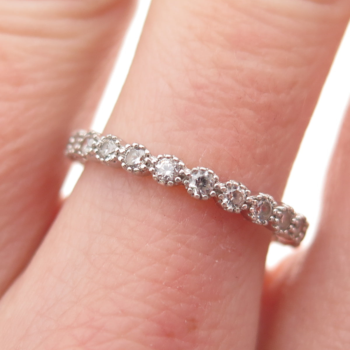 925 Sterling Silver Round-Cut C Z Eternity Stackable Band Ring Size 7