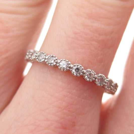 925 Sterling Silver Round-Cut C Z Eternity Stackable Band Ring Size 7
