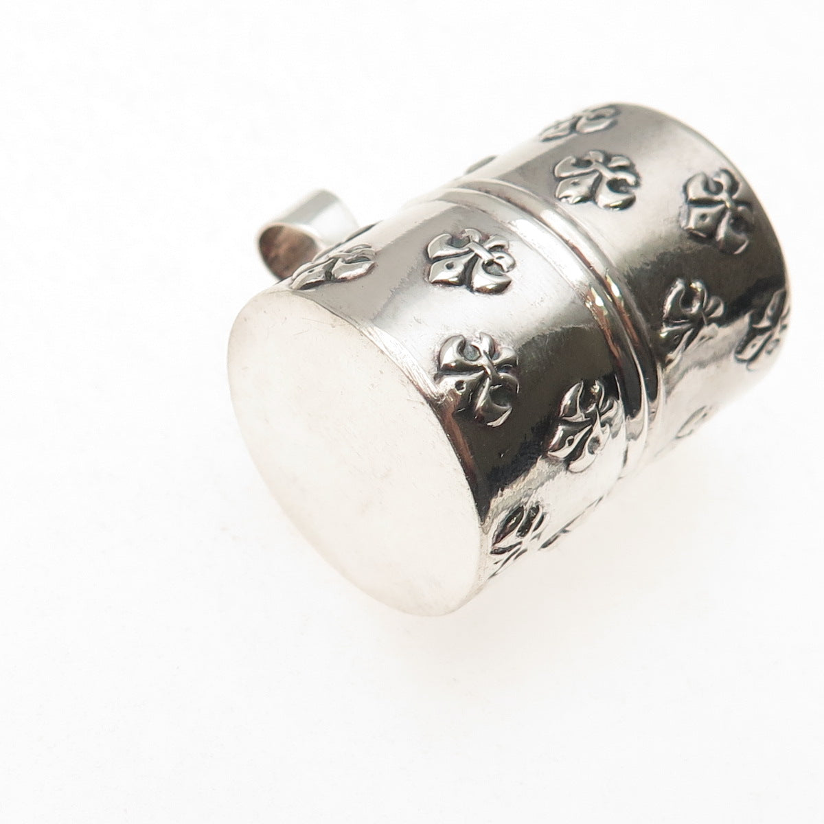 925 Sterling Silver Antique Art Deco Fleur de Lis Pill / Snuff Box Pendant