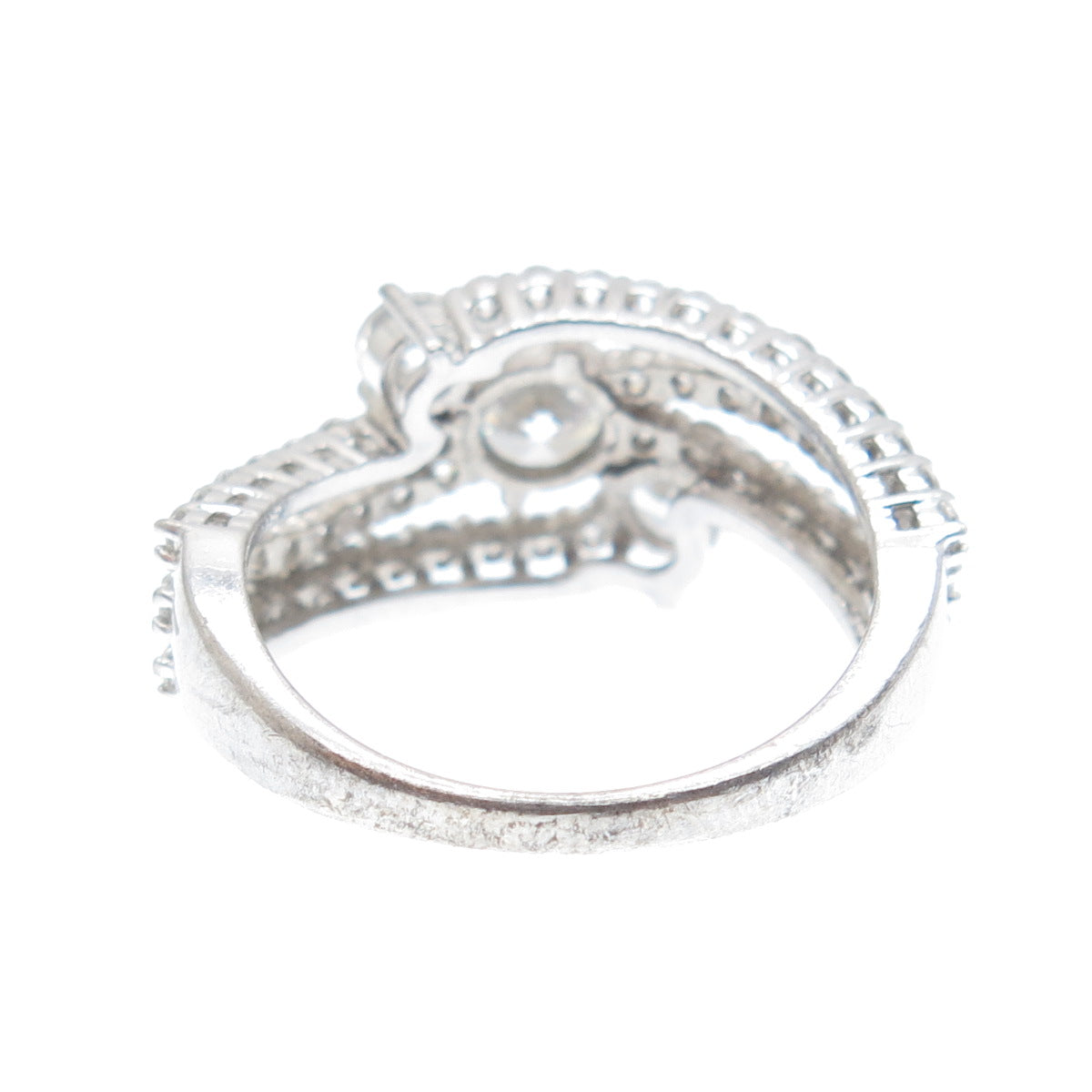 925 Sterling Silver Round-Cut C Z 3-Row Wavy Ring Size 7.25