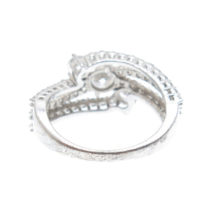 925 Sterling Silver Round-Cut C Z 3-Row Wavy Ring Size 7.25