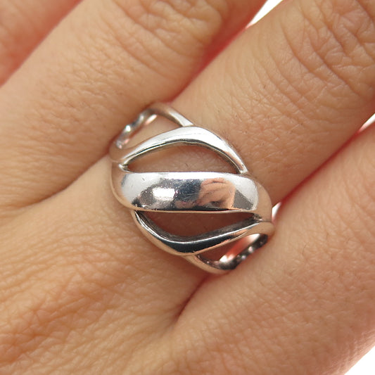 The Morning After 925 Sterling Silver Vintage Modernist Ribbed Ring Size 9