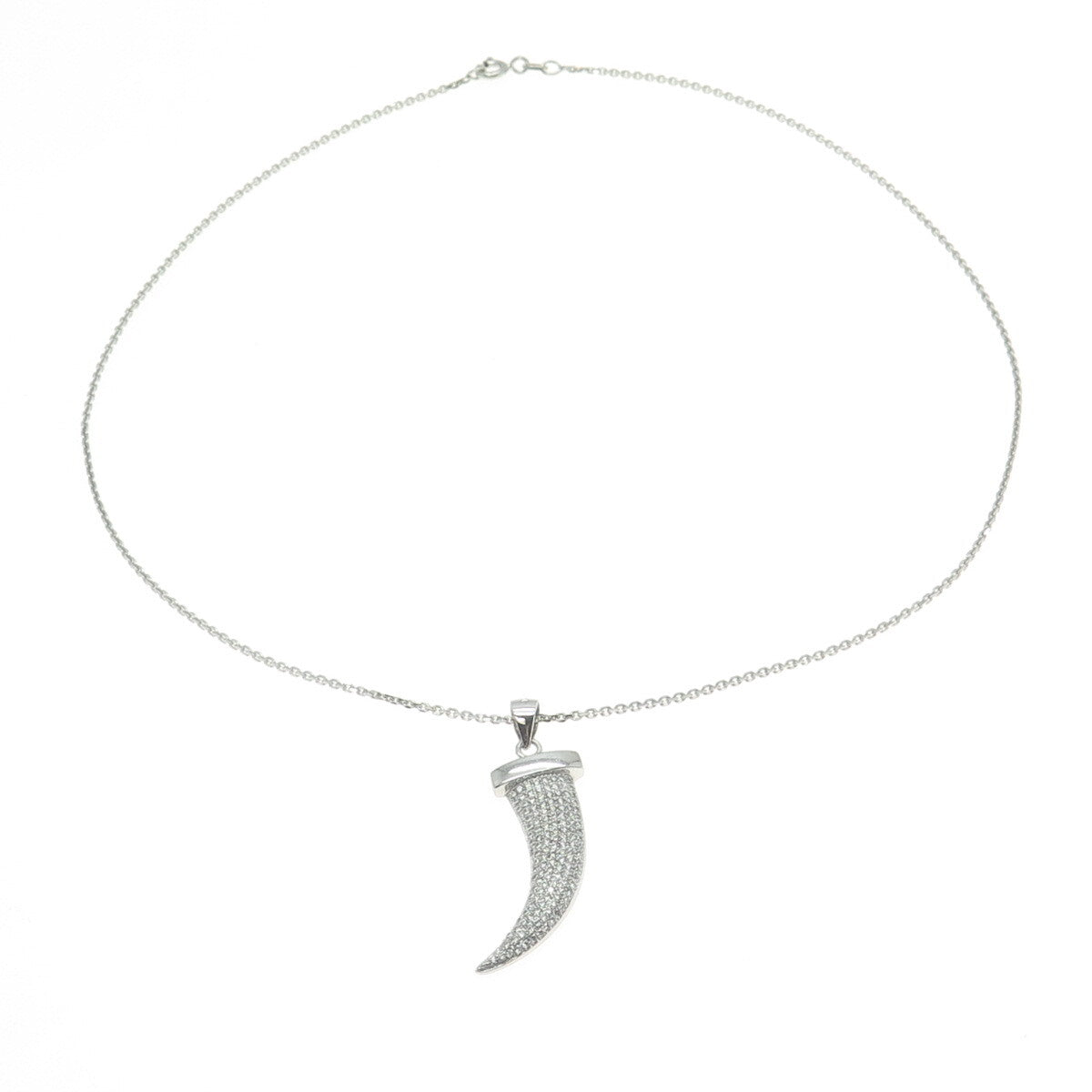 925 Sterling Silver Round-Cut C Z Horn Cable Chain Necklace 16"