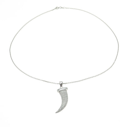 925 Sterling Silver Round-Cut C Z Horn Cable Chain Necklace 16"