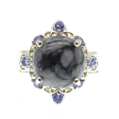 CHUCK CLEMENCY 925 Sterling Silver 2-Tone Obsidian Tanzanite Gem Ring Size 7.25