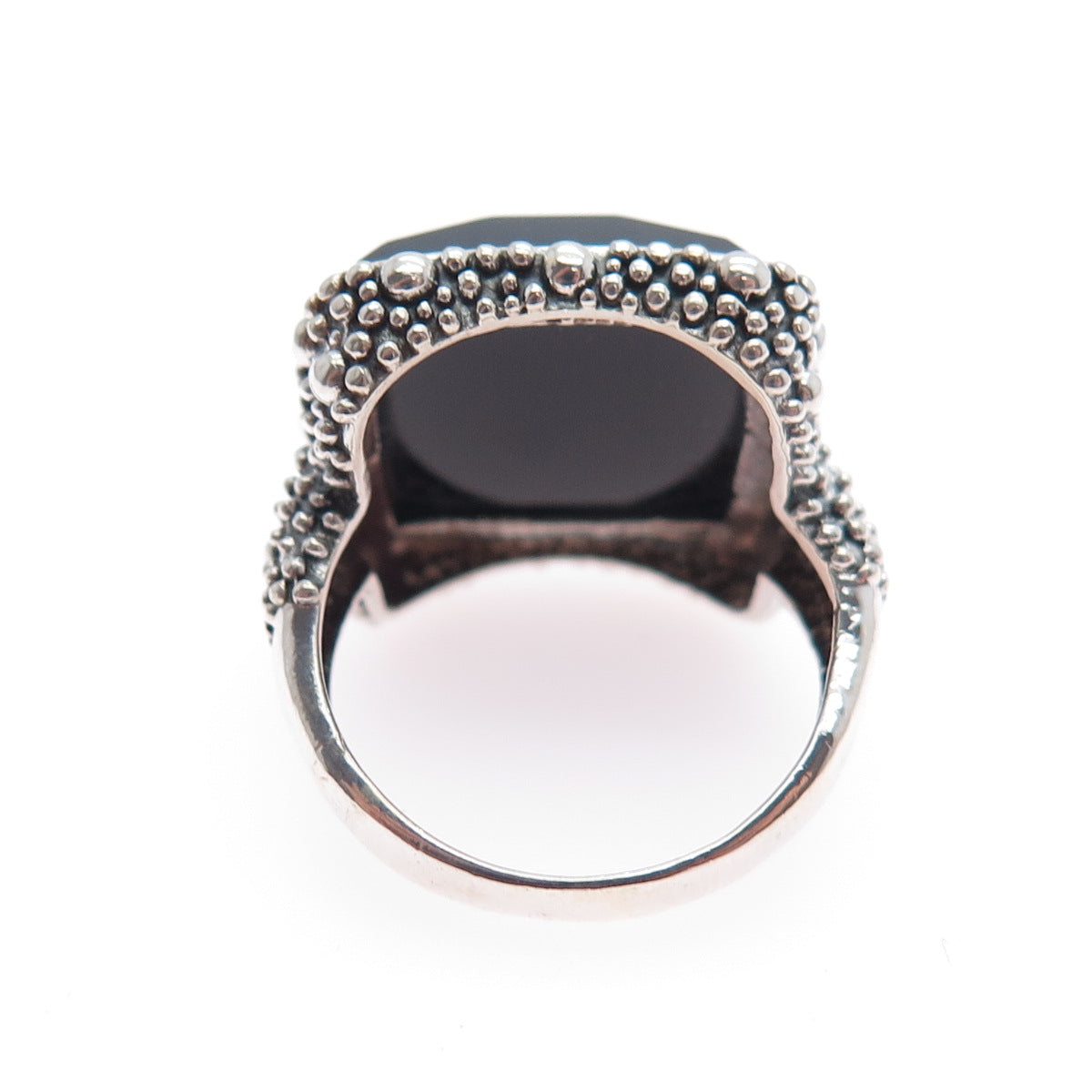 ATI ANNIKA WITT Sterling Silver Vintage Onyx Granulated Oxidized Ring Size 6.25