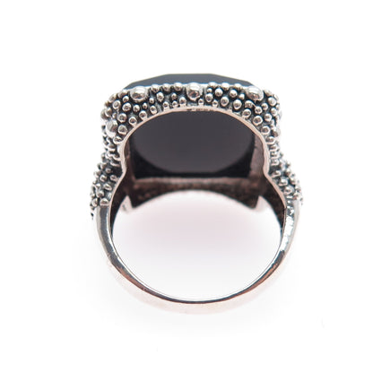 ATI ANNIKA WITT Sterling Silver Vintage Onyx Granulated Oxidized Ring Size 6.25