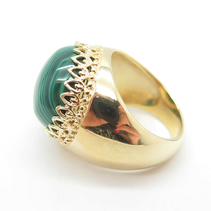 925 Sterling Silver Gold Plated Real Malachite Crown Ring Size 6.25