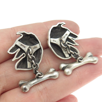 925 Sterling Silver Vintage Real Round-Cut White Diamond Collie Dog Cufflinks