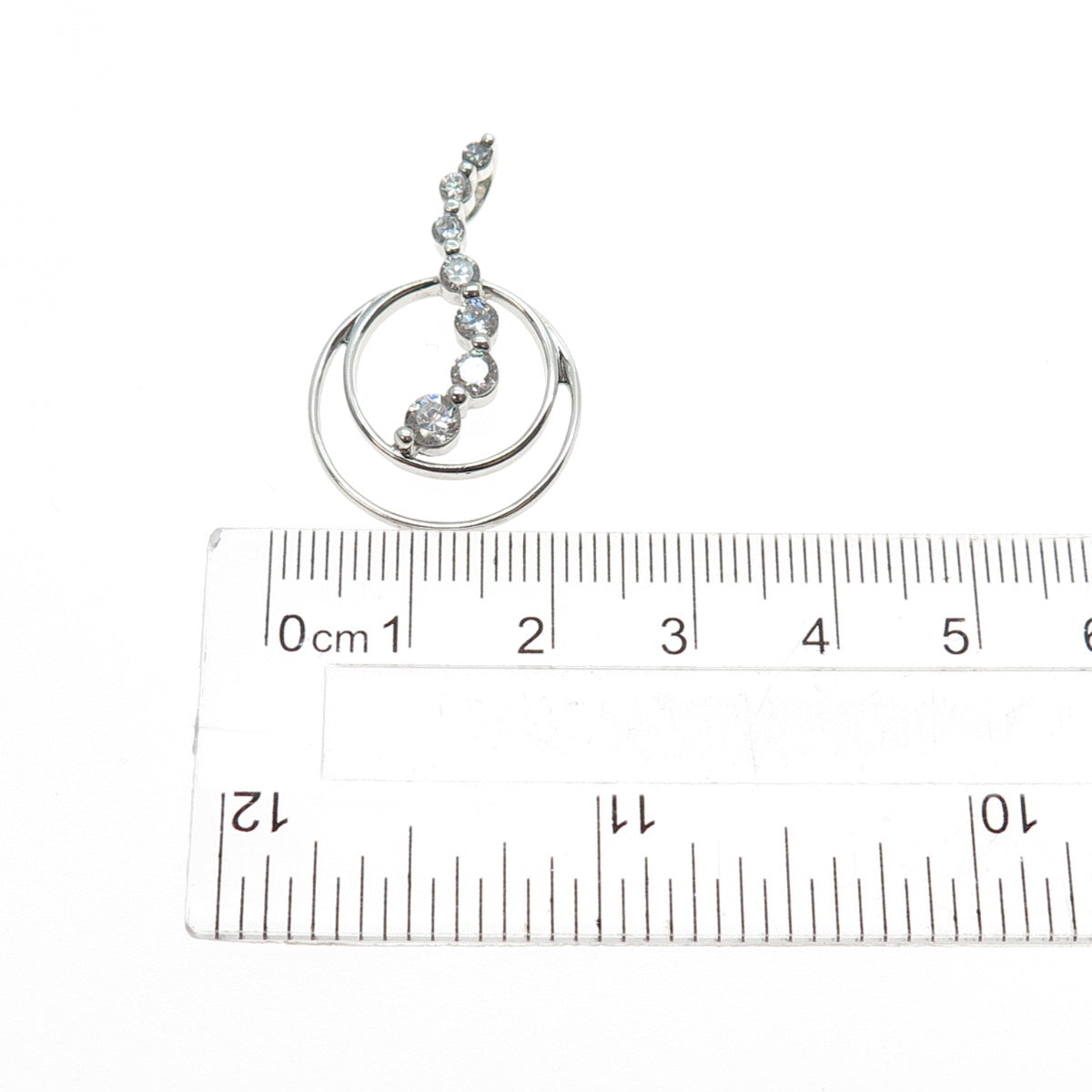 925 Sterling Silver Graduated Round-Cut C Z Multi-Circle Slide Charm Pendant