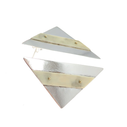VICTOR ALFARO Gold & 925 Sterling Silver Vintage Modernist Triangle Earrings