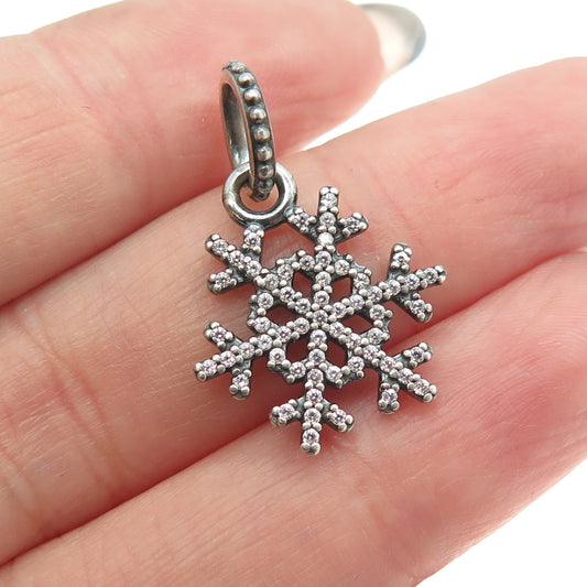 PANDORA 925 Sterling Silver Round-Cut C Z Snowflake Charm Pendant