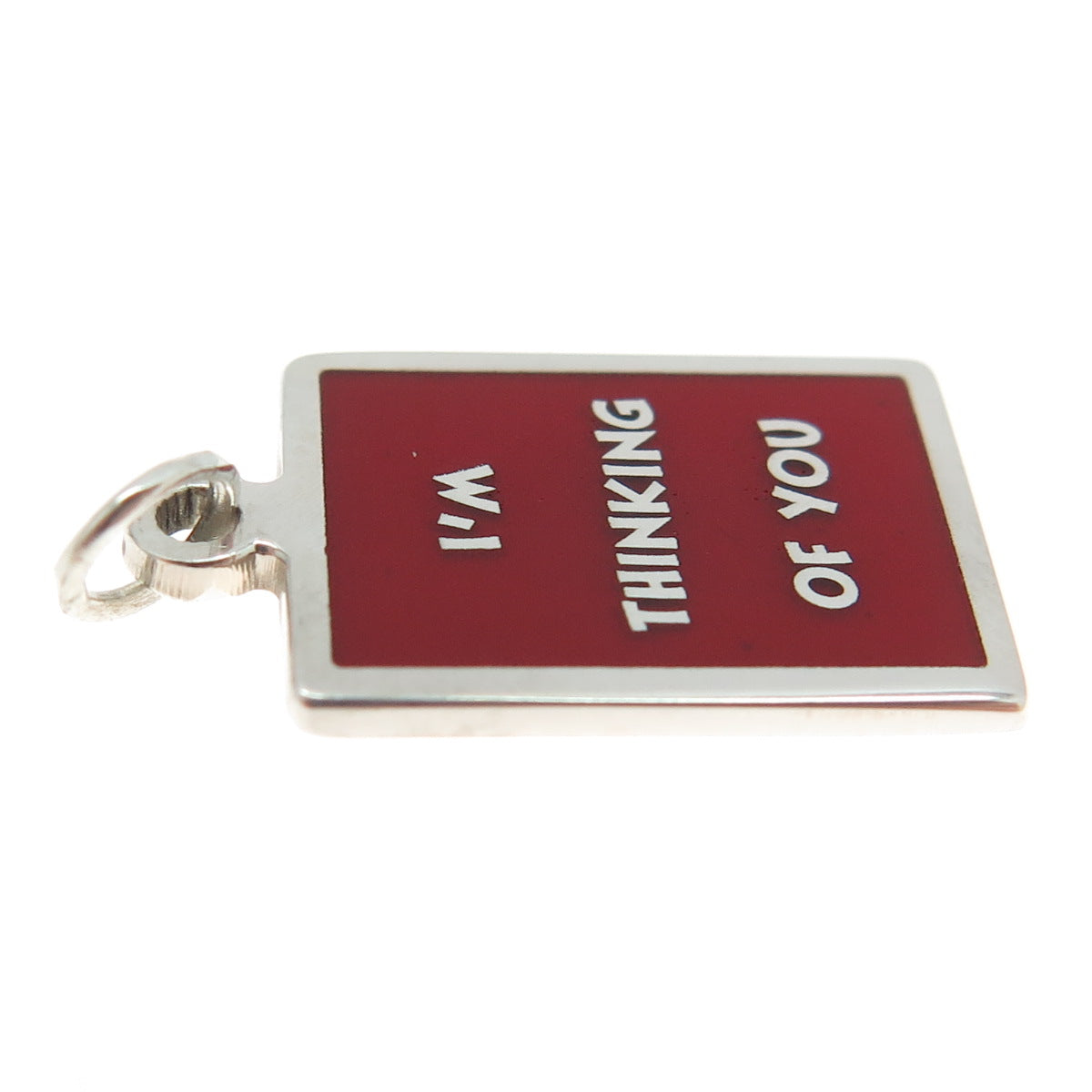 925 Sterling Silver Red Enamel "I'm Thinking Of You" Minimalist Charm Pendant