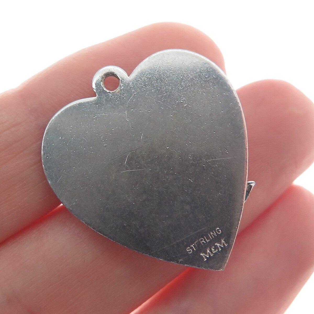 MARC MERCY 925 Sterling Silver Vintage Rhinestone "Happy Birthday" Heart Pendant