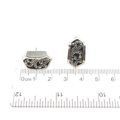 LOIS HILL Sterling Silver Vintage Granulated Signature Scroll Oxidized Earrings