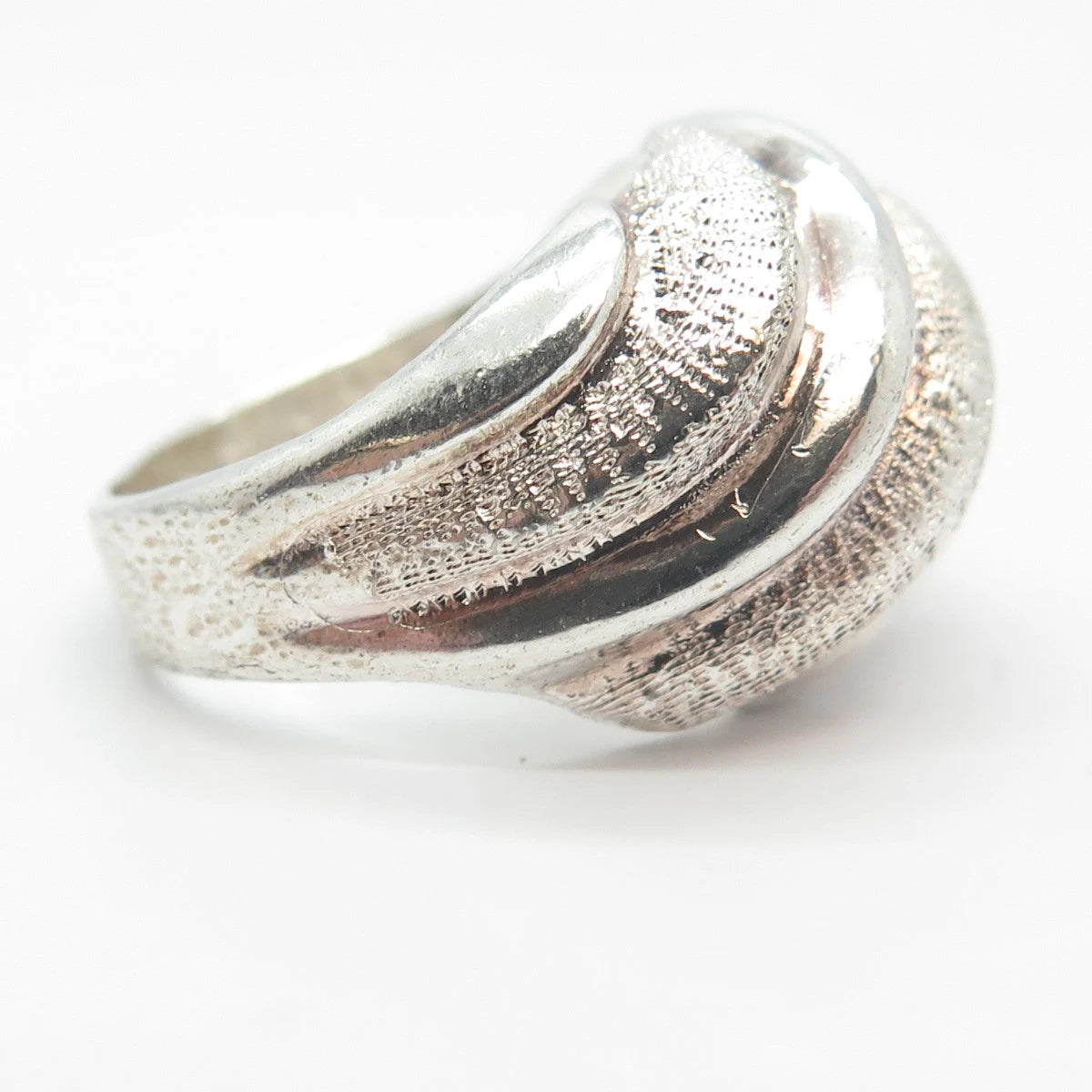 925 Sterling Silver Vintage Dotted Ribbed Wide Ring Size 7
