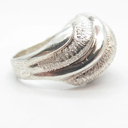 925 Sterling Silver Vintage Dotted Ribbed Wide Ring Size 7