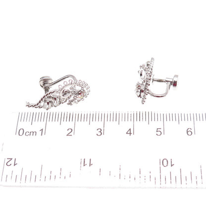 Tru-Kay Sterling Silver Antique Art Deco Rhinestone Floral Screw Back Earrings