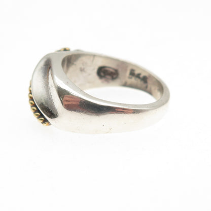 925 Sterling Silver 2-Tone Vintage Mexico Modernist Oxidized Ring Size 6