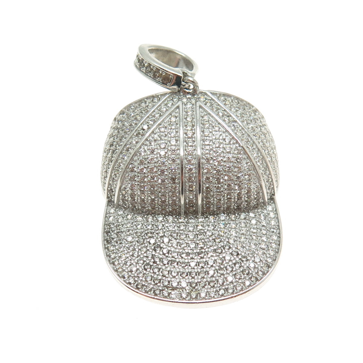 REL 925 Sterling Silver Round-Cut Shaped C Z Baseball Cap Pendant