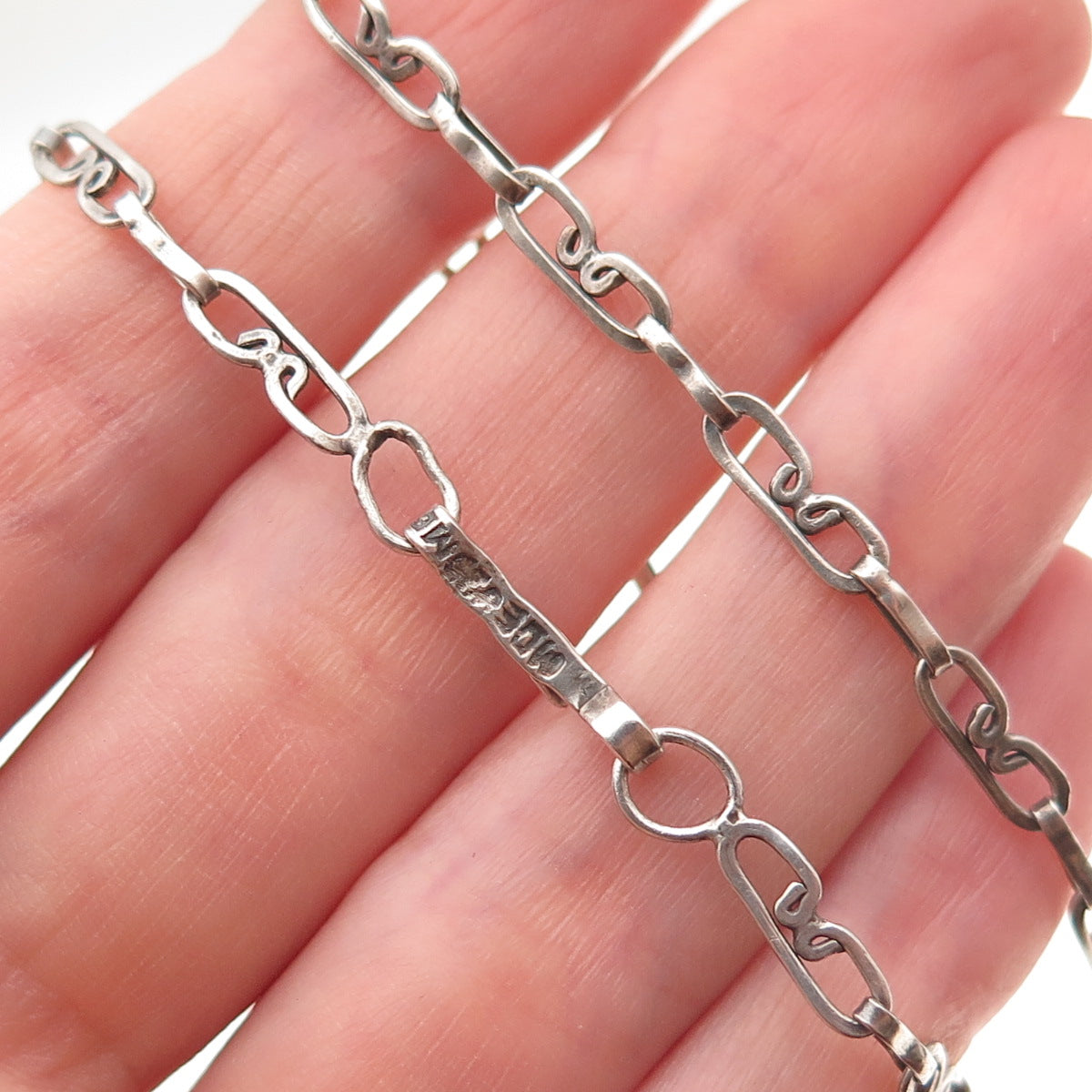 925 Sterling Silver Vintage Mexico Heart Paperclip Chain Necklace 26"