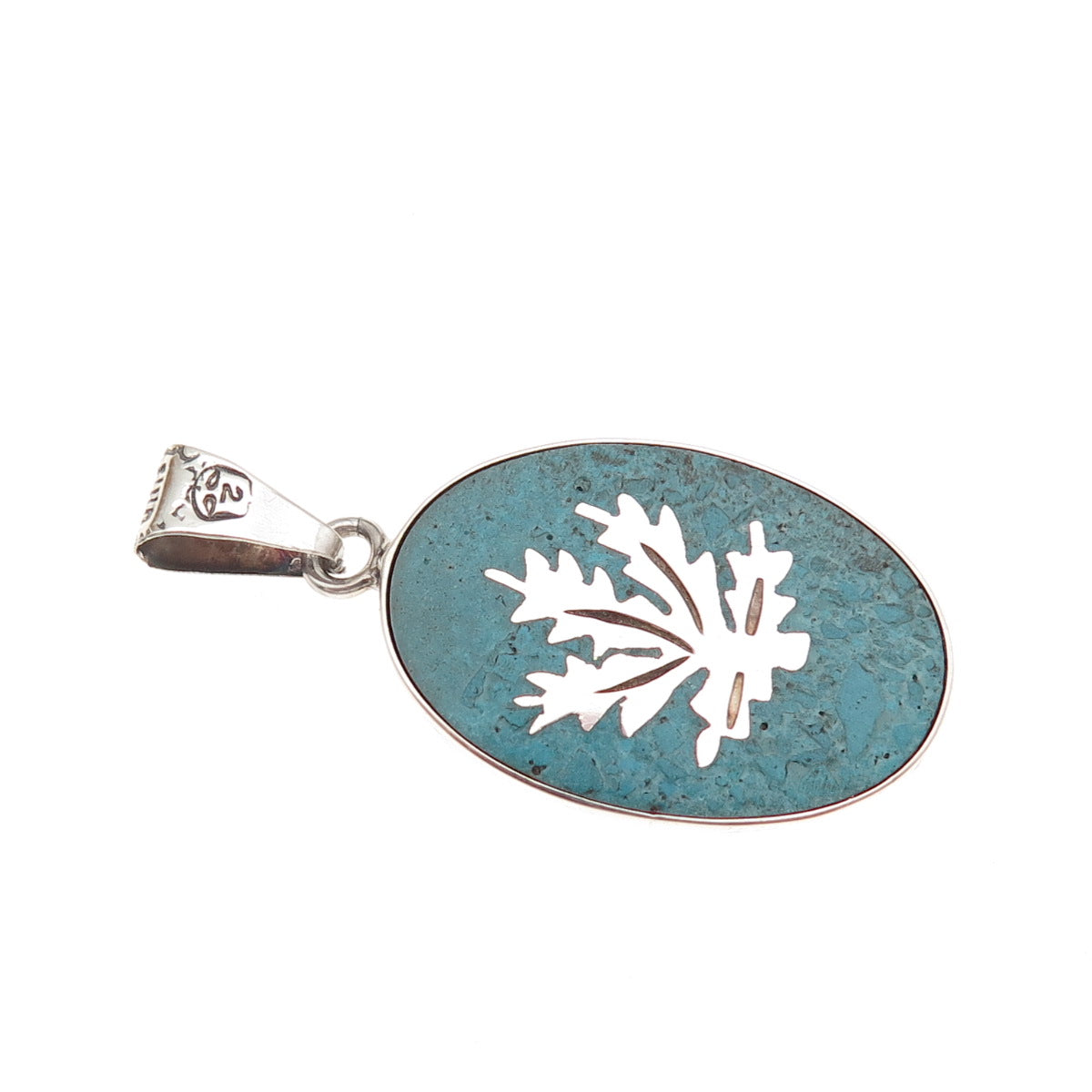 925 Sterling Silver Vintage Mexico Real Turquoise Cannabis Leaf Charm Pendant