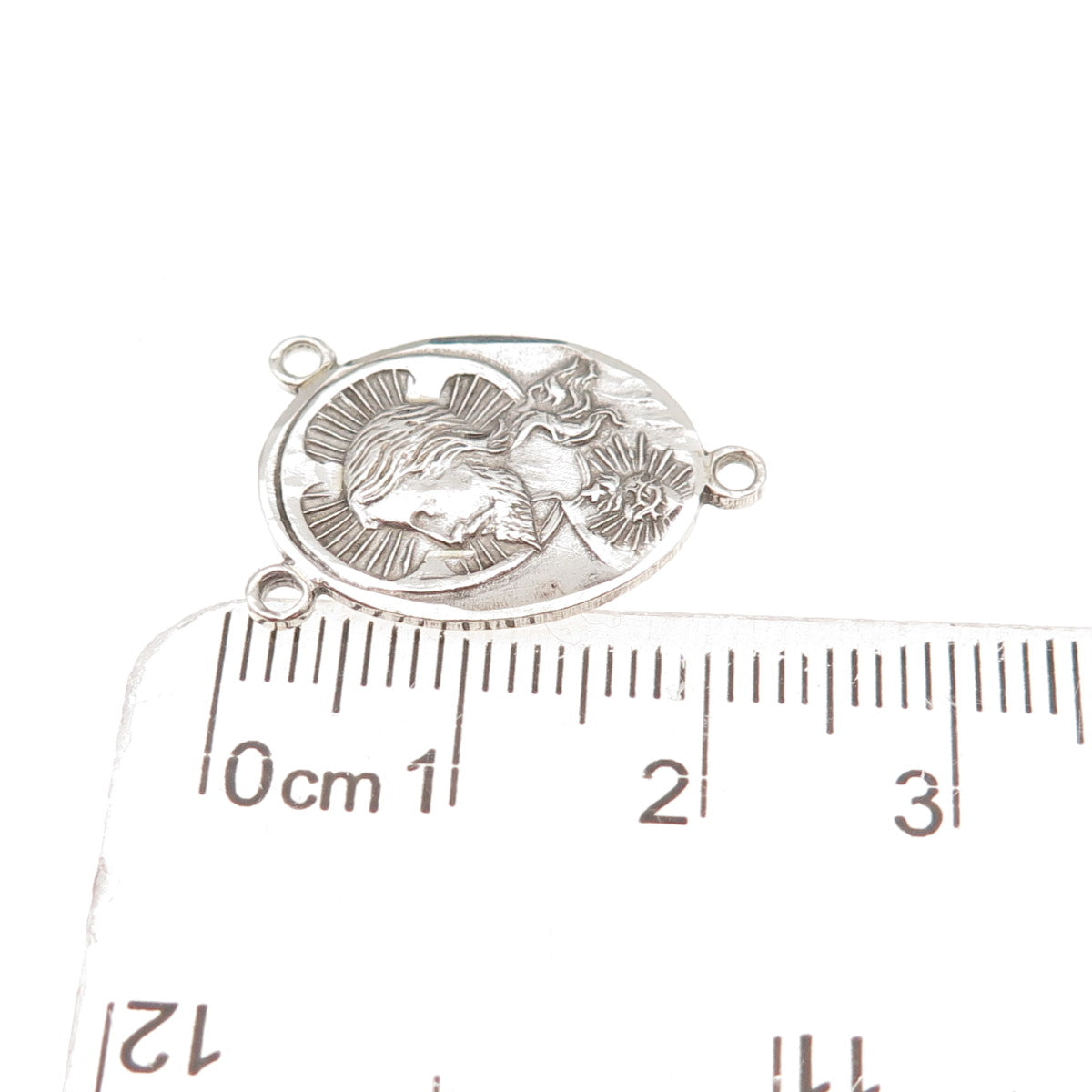 925 Sterling Silver Antique Art Deco Jesus & St. Mary Rosary Chain Charm Pendant
