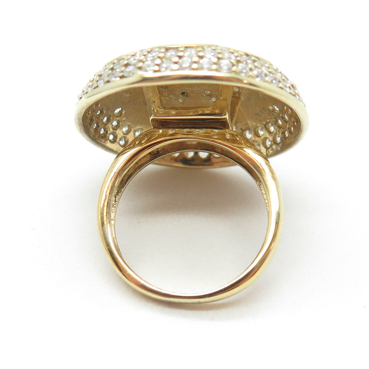 925 Sterling Silver Gold Plated White Enamel & C Z Floral Wide Ring Size 5.25