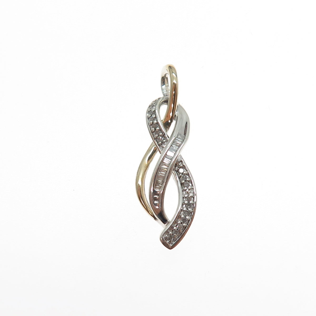 SUN 925 Sterling Silver 14K Gold Real Diamond Twisted Charm Pendant