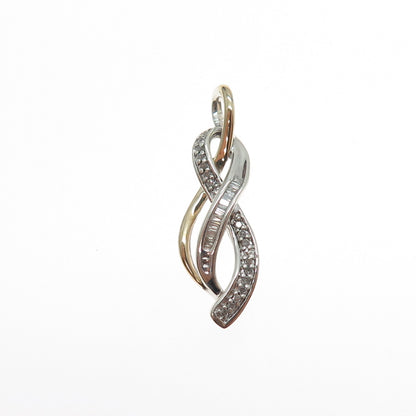 SUN 925 Sterling Silver 14K Gold Real Diamond Twisted Charm Pendant