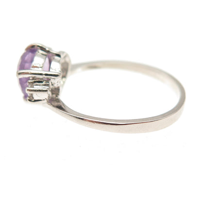 925 Sterling Silver Vintage Real Amethyst & C Z Heart Ring Size 6