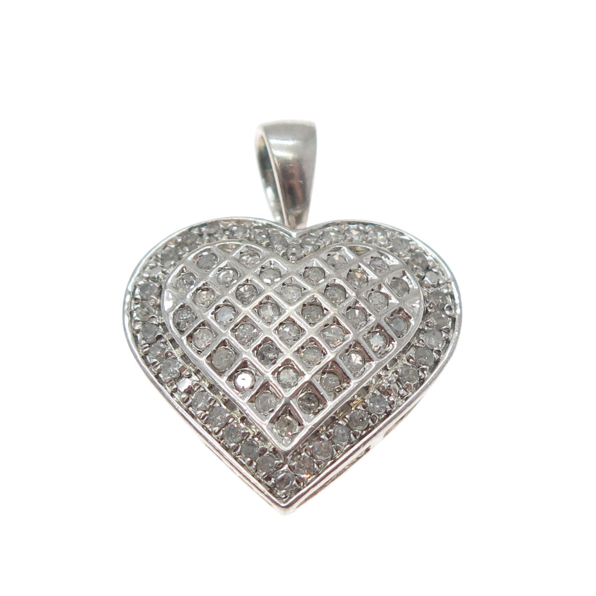 925 Sterling Silver Real Round-Cut Diamond Heart Charm Pendant