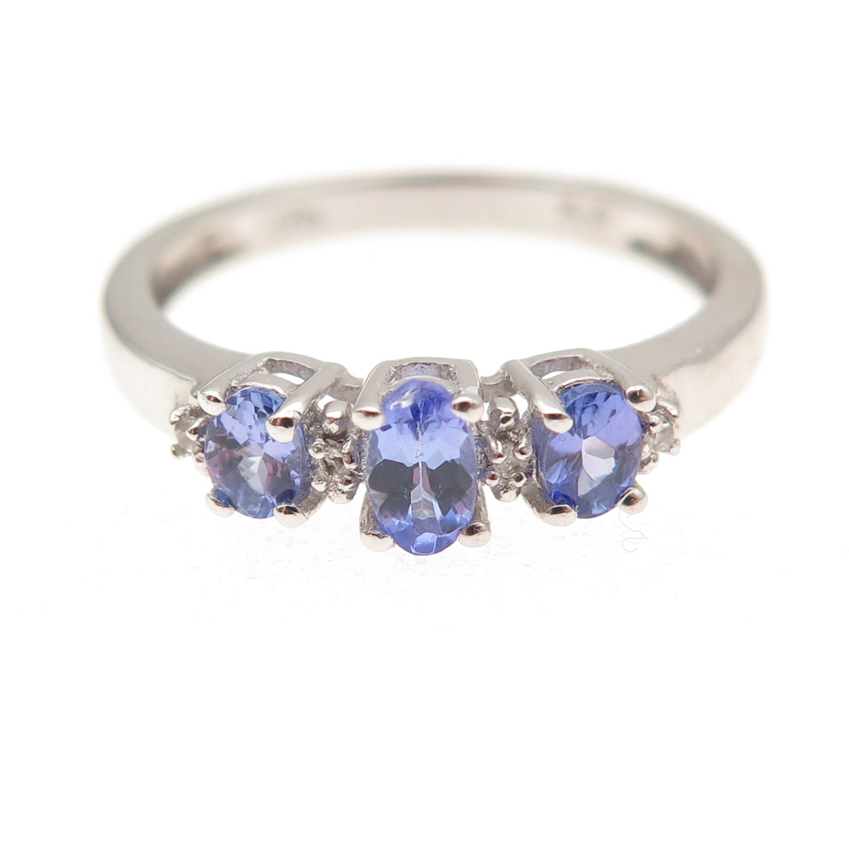 Chuck Clemency 925 Sterling Silver Real Tanzanite & White Topaz Ring Size 8.25