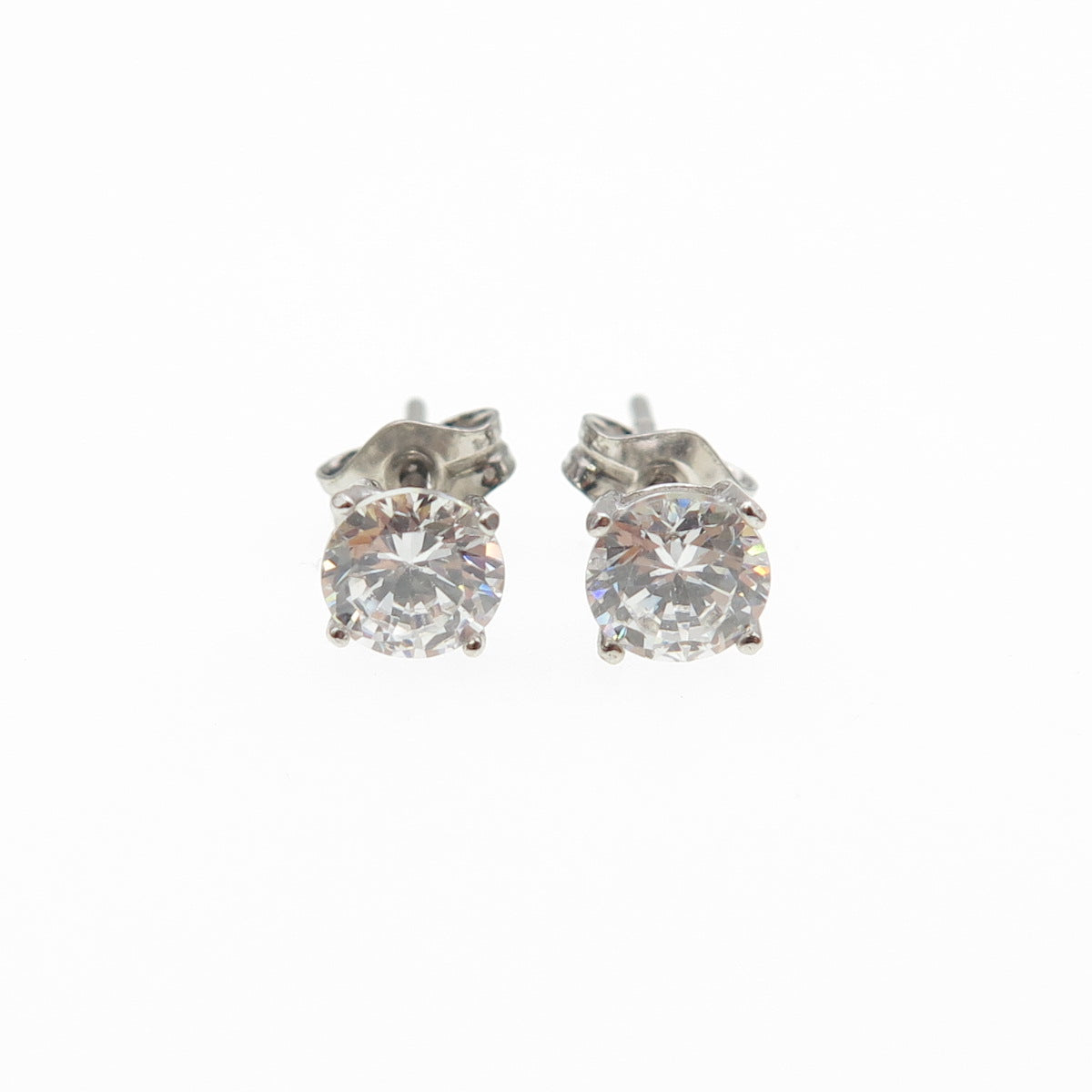 925 Sterling Silver Round-Cut C Z Stud Earrings